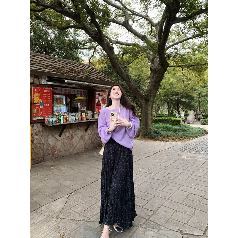 早秋季新款修身显瘦网红穿搭长袖上衣气质时尚收腰a字半身裙套装