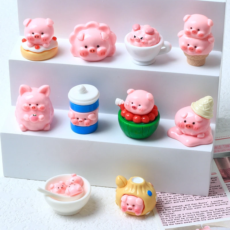 (双许愿)立体小猪食玩卡通奶油胶配饰摆件钥匙扣材料树脂diy配件