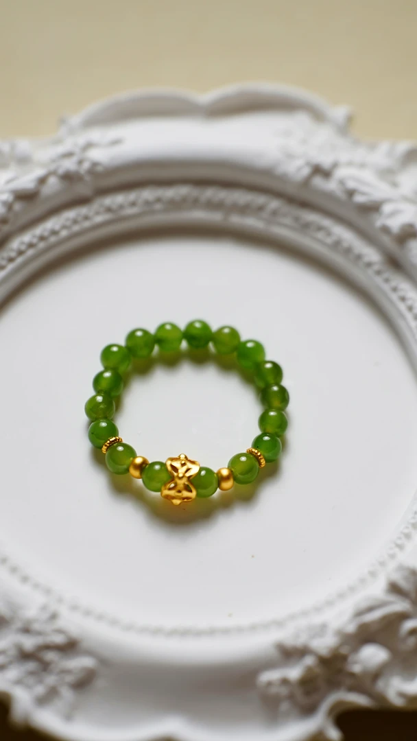 和田玉碧玉苹果绿戒圈圆珠手工百搭时尚气质国风银质配饰