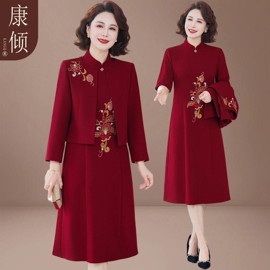 新中式喜婆婆婚宴装套装新款结婚礼服平时可穿妈妈春秋国风连衣裙