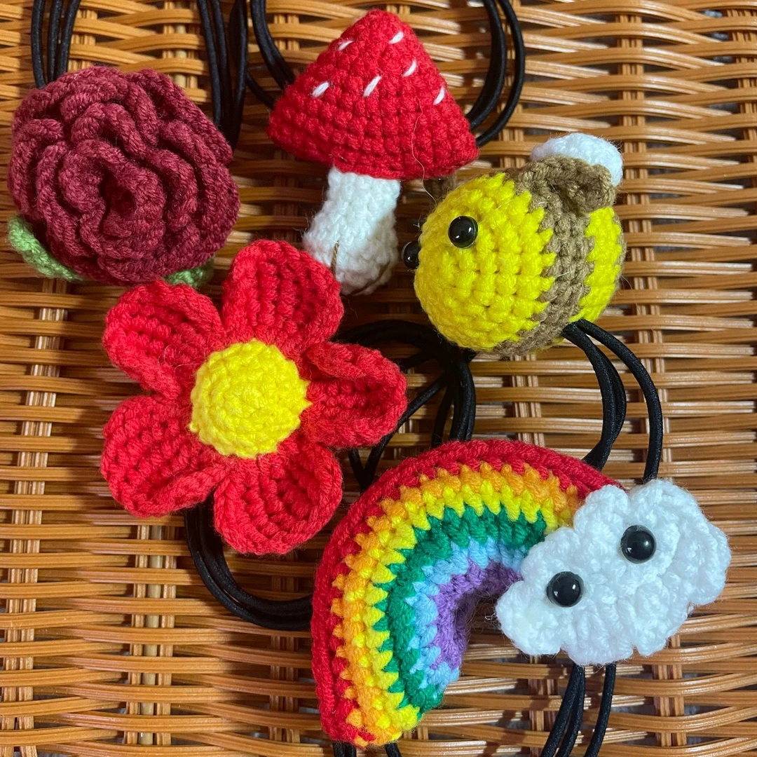 毛线手工钩织卡通发绳头绳刺绣发绳皮筋发饰圣诞毛绒发圈头绳