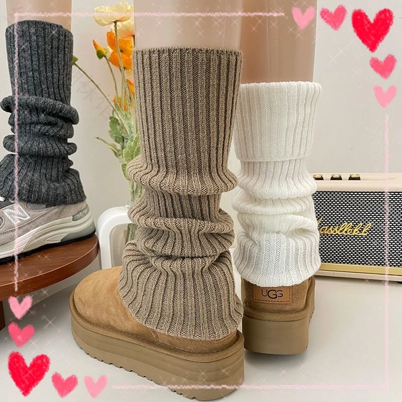 中筒咖色袜套女秋冬加厚深灰色针织腿套搭配鲨鱼裤雪地靴堆堆袜套