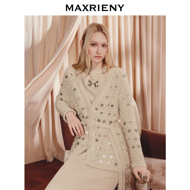 【商场同款】MAXRIENY法式慵懒感开衫女25秋款松弛感羊毛混纺厚外套