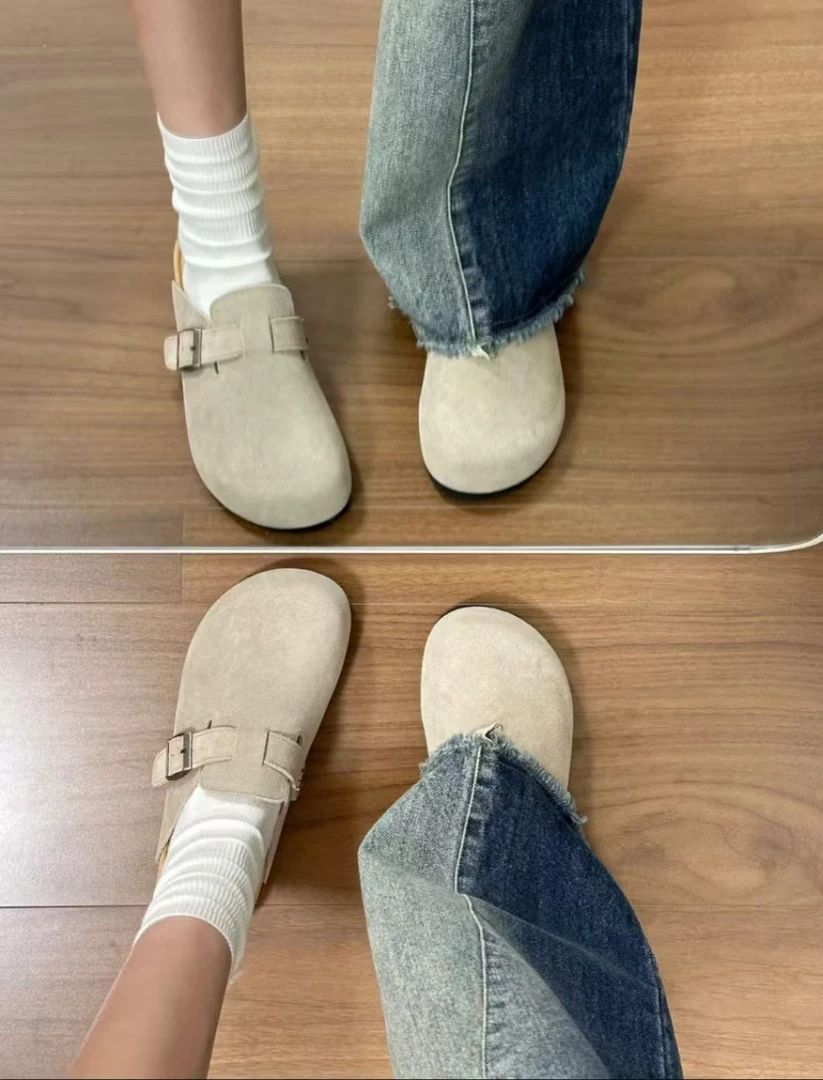 【半包勃肯鞋】纯头层牛皮透气百搭软木足弓支撑包头勃肯拖鞋985-1