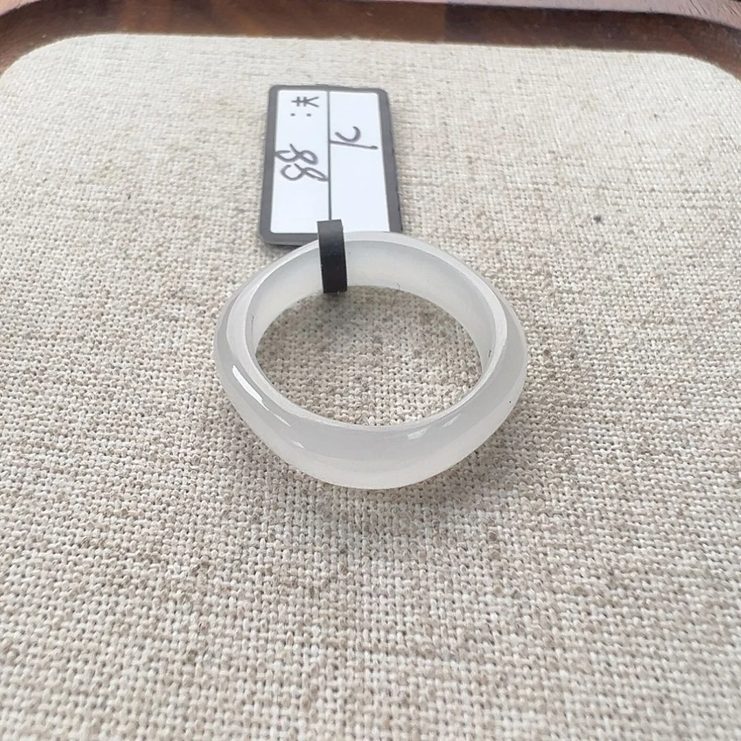 和田玉9K金镶嵌戒指K83冰透白方圆17.2 不退换