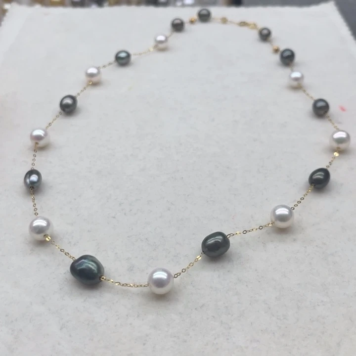 18K金镶嵌海水珍珠颈饰大溪地keshi混AK