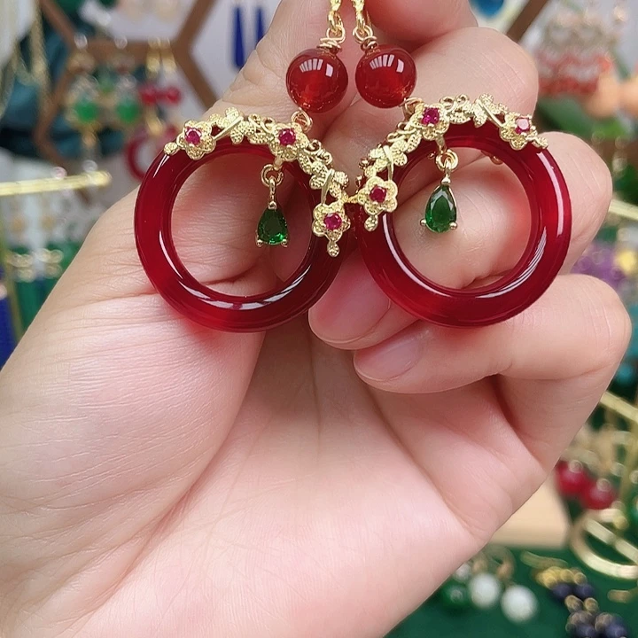 玛瑙/玉髓合金耳饰