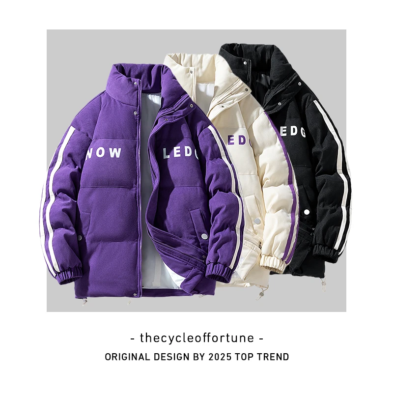 男士百搭加厚冬季保暖印染棉服棉衣立领直下摆休闲宽松港风2359