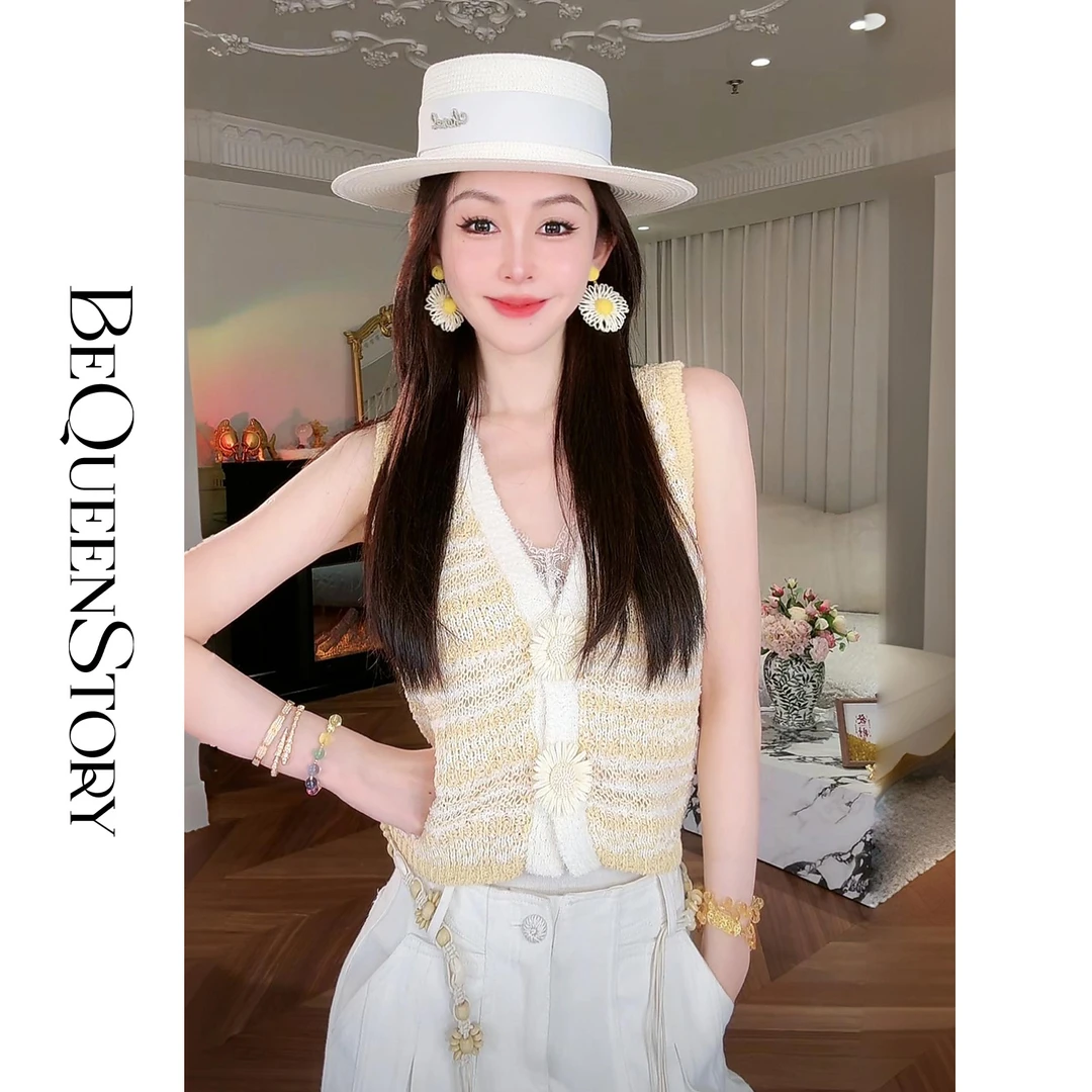 BeQueenStory【海岸雏菊】度假风短款V领背心女时尚百搭2025新款