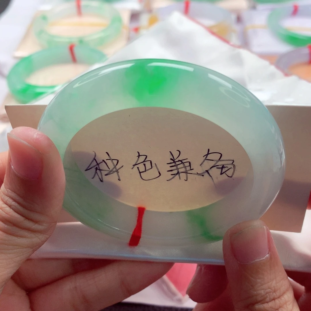 未镶嵌手镯翡翠森*54.2冰润起胶白底青完美超值价A