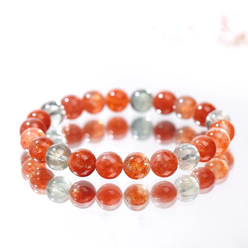 天然阿鲁沙太阳石橘红爆闪102日光石7.5-8mm单圈手链多样性发其一
