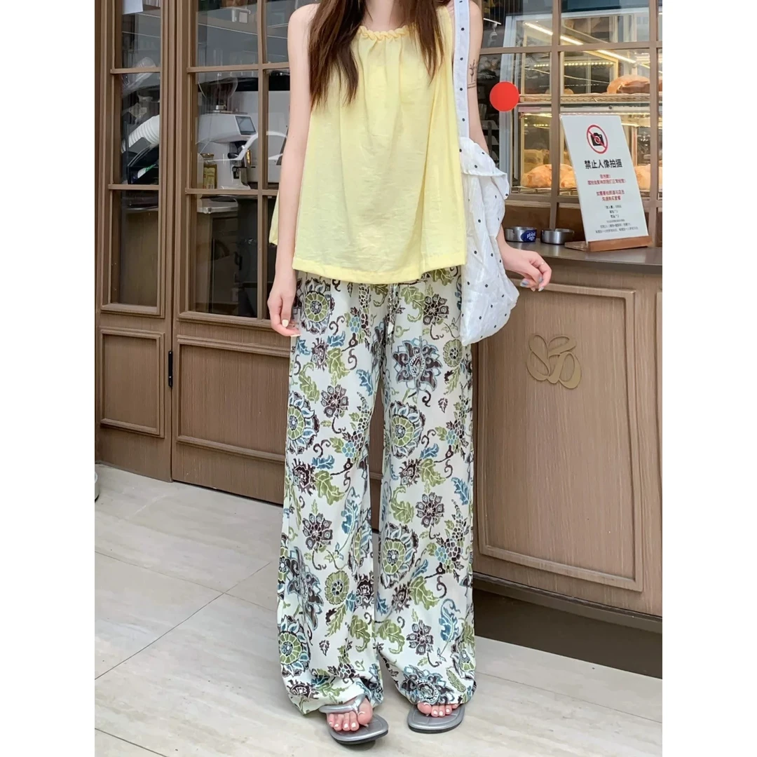 【晨浠定制】新款时尚波西米亚印花阔腿休闲裤9150