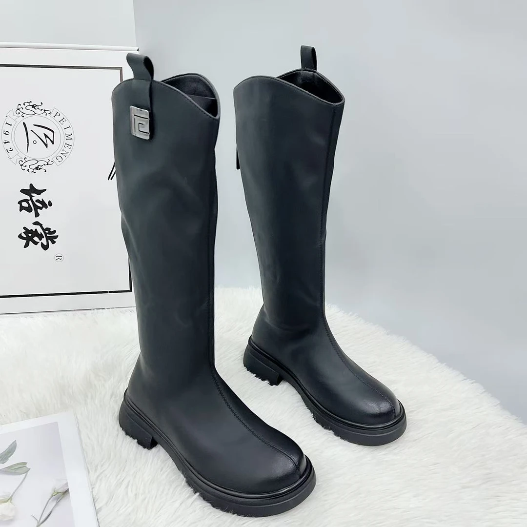 88128 冬季新款时尚百搭圆头平底长筒休闲时装靴