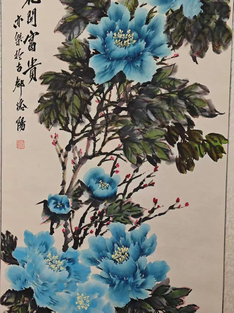 牡丹装饰画宽80高180可直接悬挂