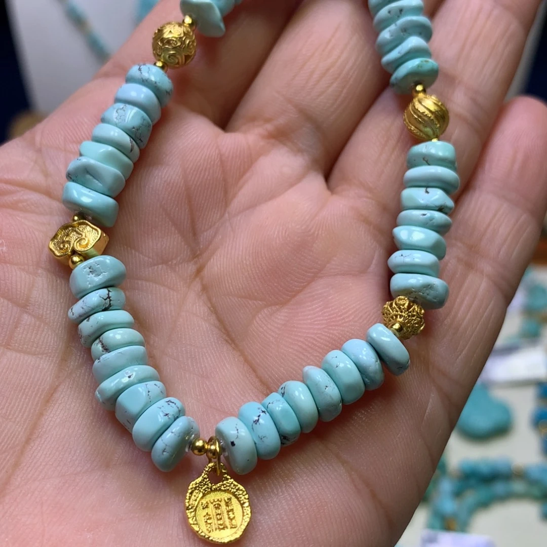 绿松石银S925镀金镶嵌单圈