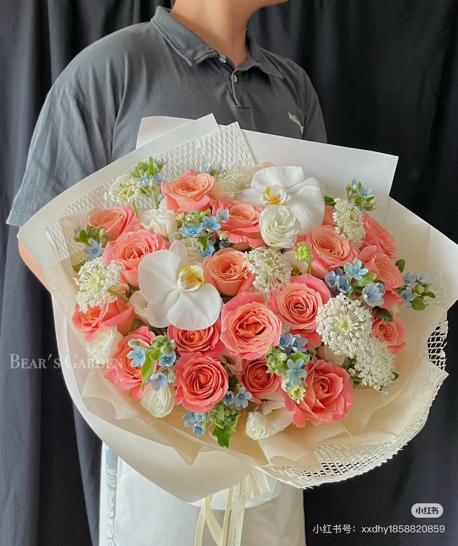 美艳【朱小姐+碎冰蓝+向日葵】鲜花一单京东或者顺丰送货上门