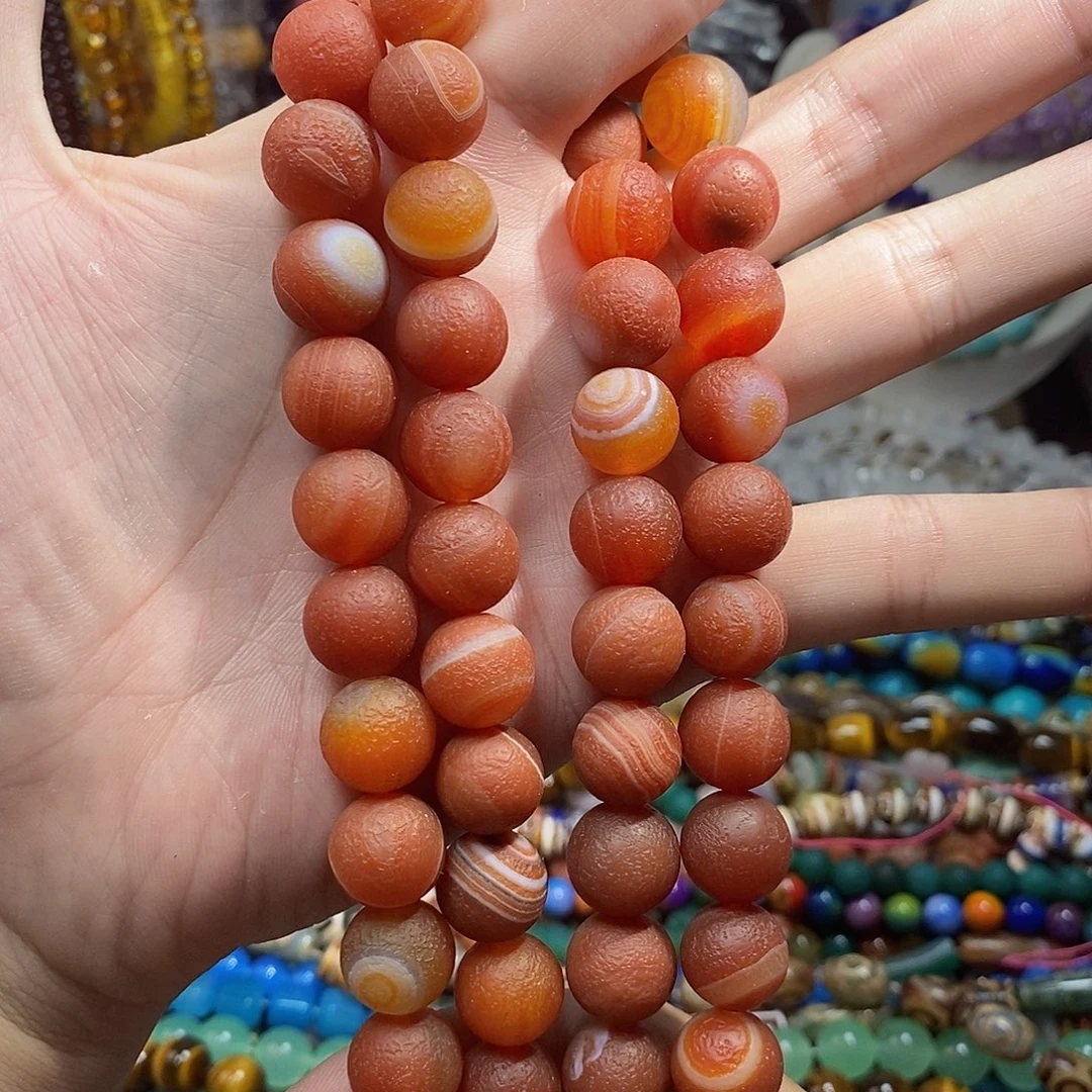 石英质玉未镶嵌，橘皮缠丝玛瑙14mm，