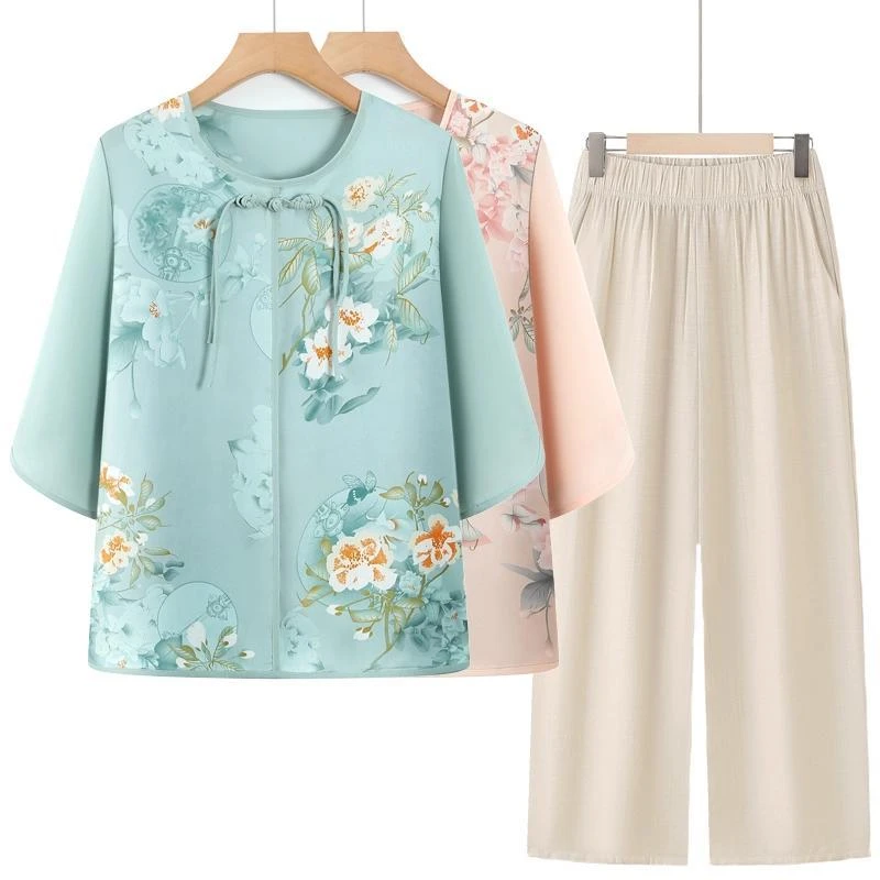 妈妈装夏季洋气中国风小衫老年人夏装女奶奶T恤阔太太新中式衣服