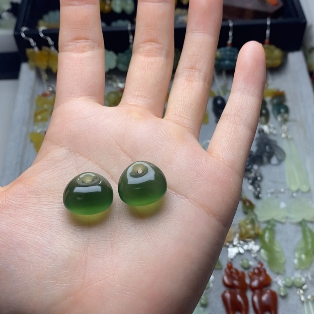 若***尘蛇纹石玉合金耳饰/颈饰