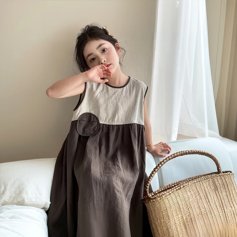 女童夏装连衣裙2025新款洋气女孩公主裙子夏天童装儿童拼色背心裙