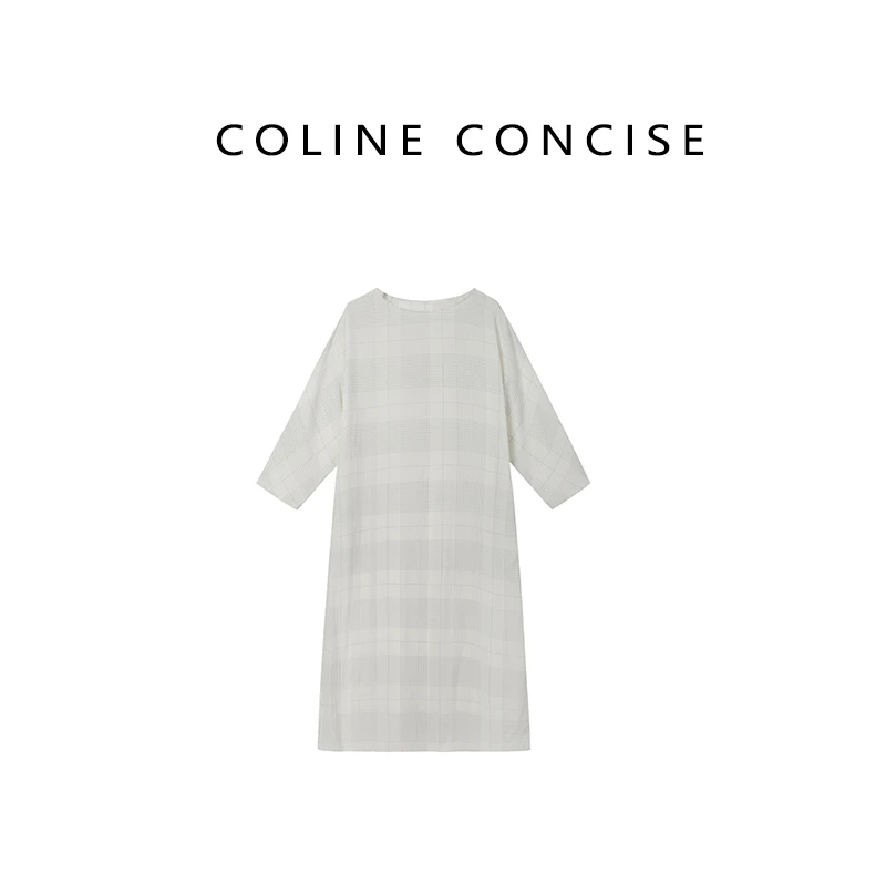 COLINE CONCISE 25SS格子调性裙连衣裙长袖夏季中长裙Z88136