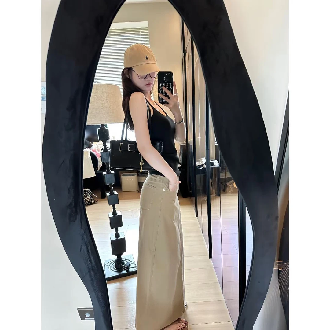 LA  四面弹 卡其牛仔A字 半身裙 25580