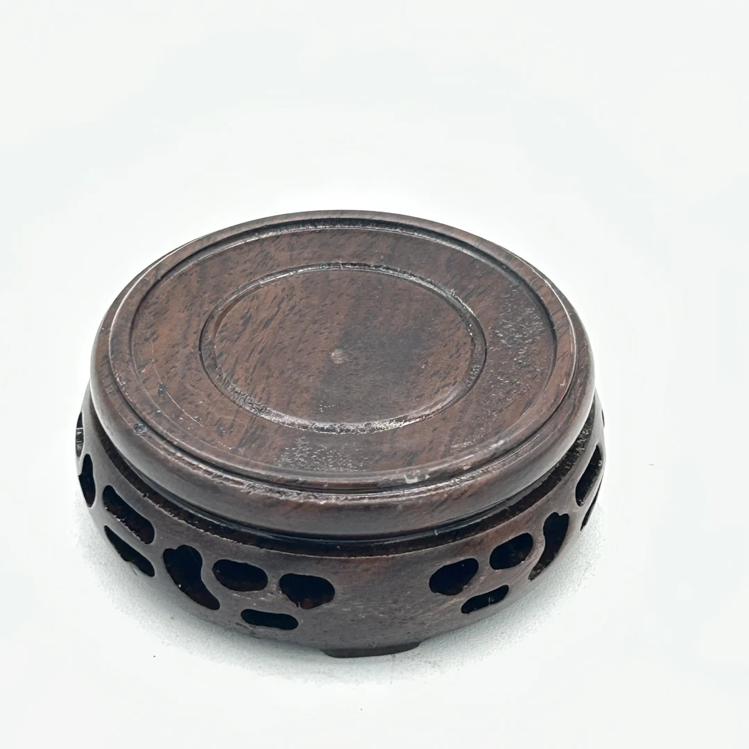 黑檀木雕实木镂空圆形底座整料玉器紫砂壶杯摆件瓷器核桃底座