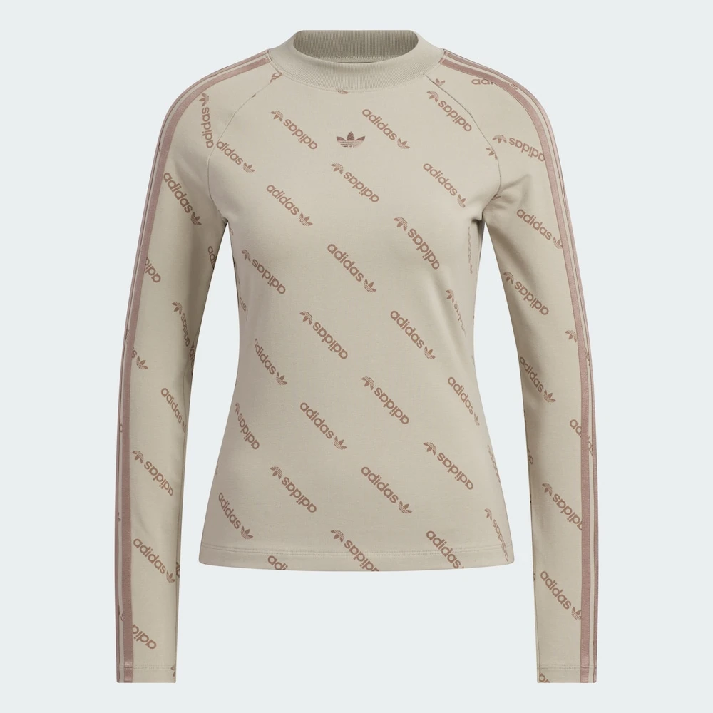 Adidas三叶草TIGHT TEE LS运动 修身 舒适百搭满印长袖T恤 KS8493