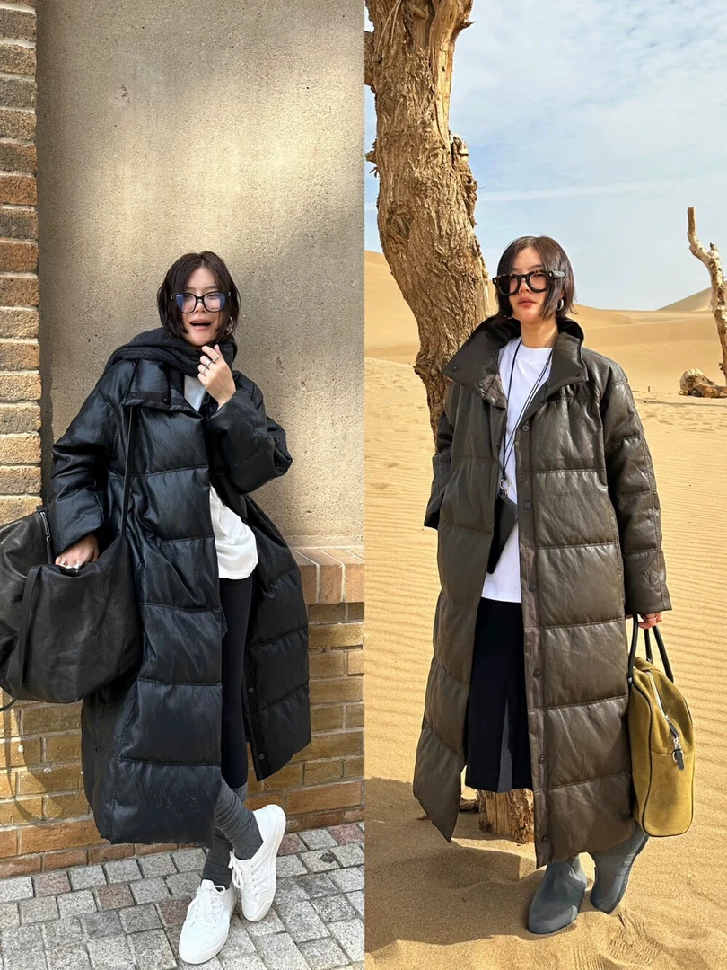 潮流休闲保暖宽松型百搭韩版长款冬季皮衣羽服外套棉衣