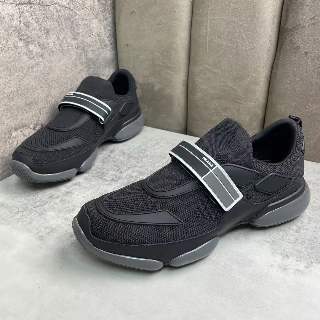 未使用 Prada/普拉达 黑色帆布网面魔术贴休闲运动鞋/41码/溢胶