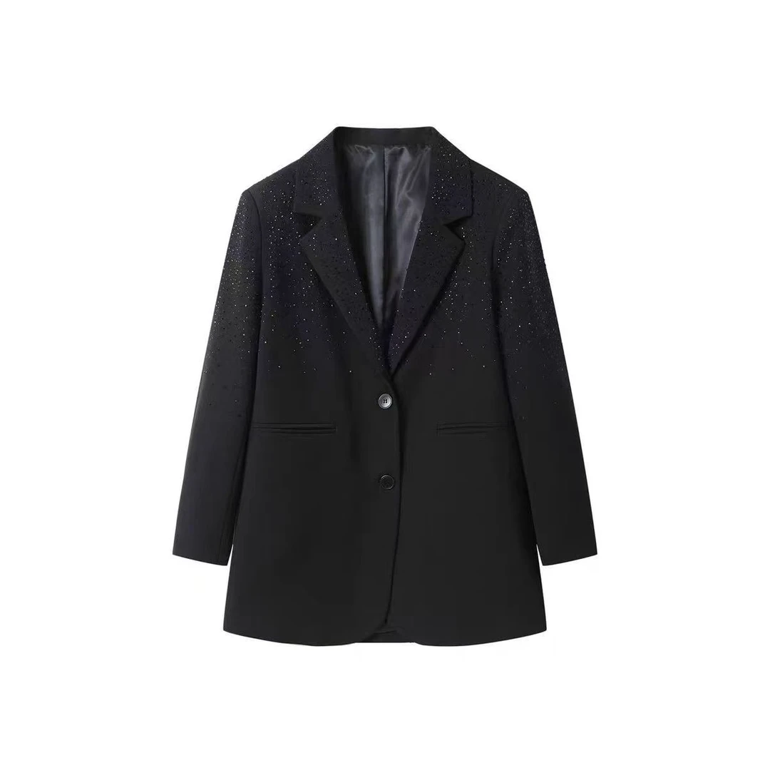 优选头家【星光璀璨】黑色烫钻西装外套女秋季新款西服99390