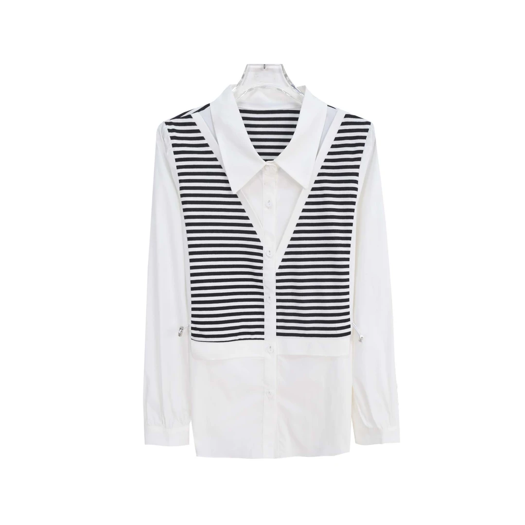 长袖拼接假两件撞色休闲百搭气质衬衫S1418