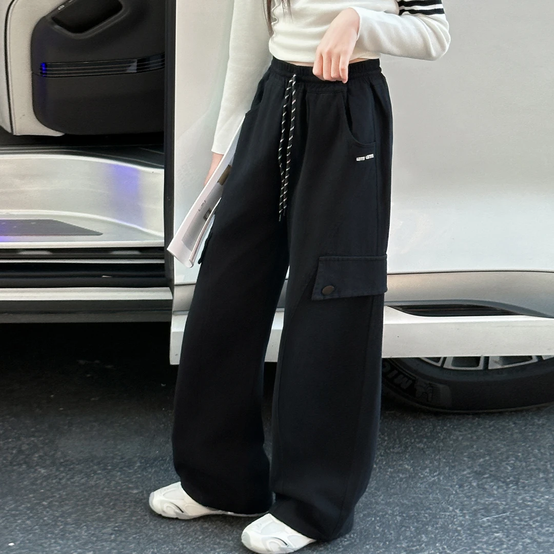 女童工装裤秋装2025新款休闲运动大童直筒阔腿裤6-12岁15初中生潮