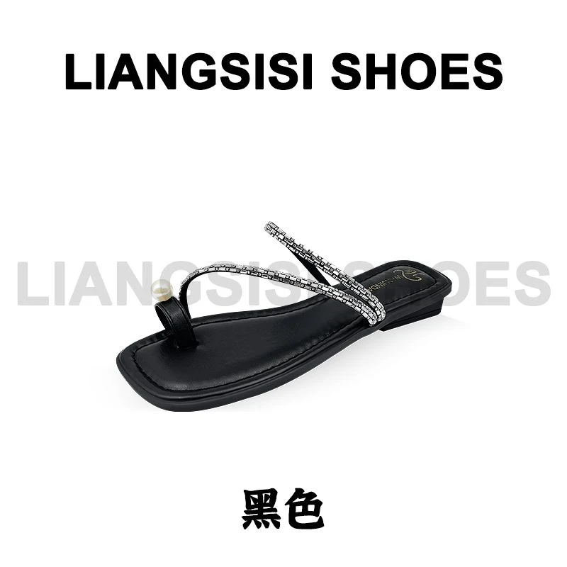 梁思思SHOES2025夏季新款法式平底水钻珍珠套趾拖鞋-A03