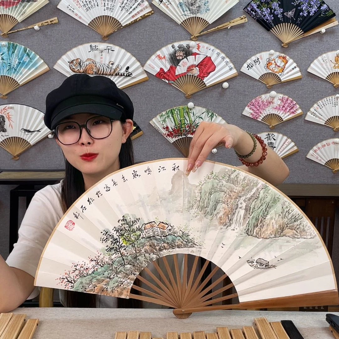 国画10寸-油竹福利折扇（默认粘好）