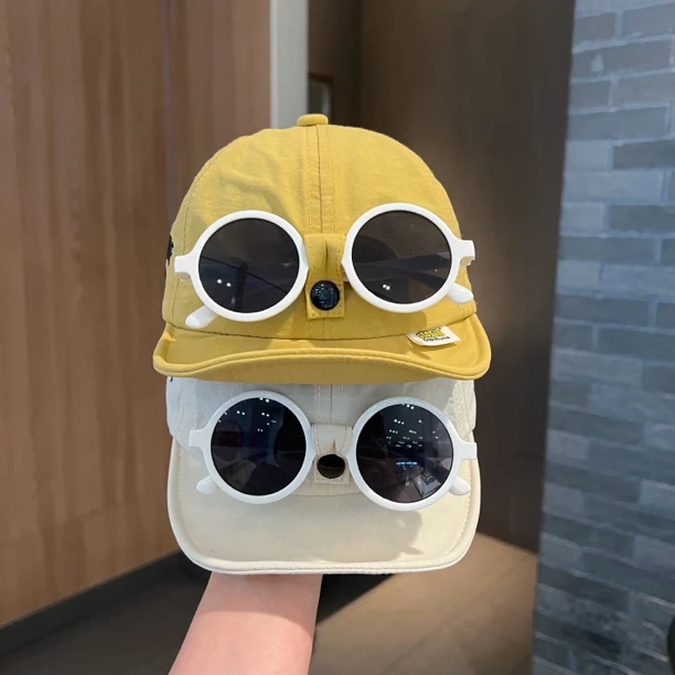 【痞帅风】宝宝帽子春夏速干薄款软檐鸭舌帽个性眼镜一体遮阳棒球帽