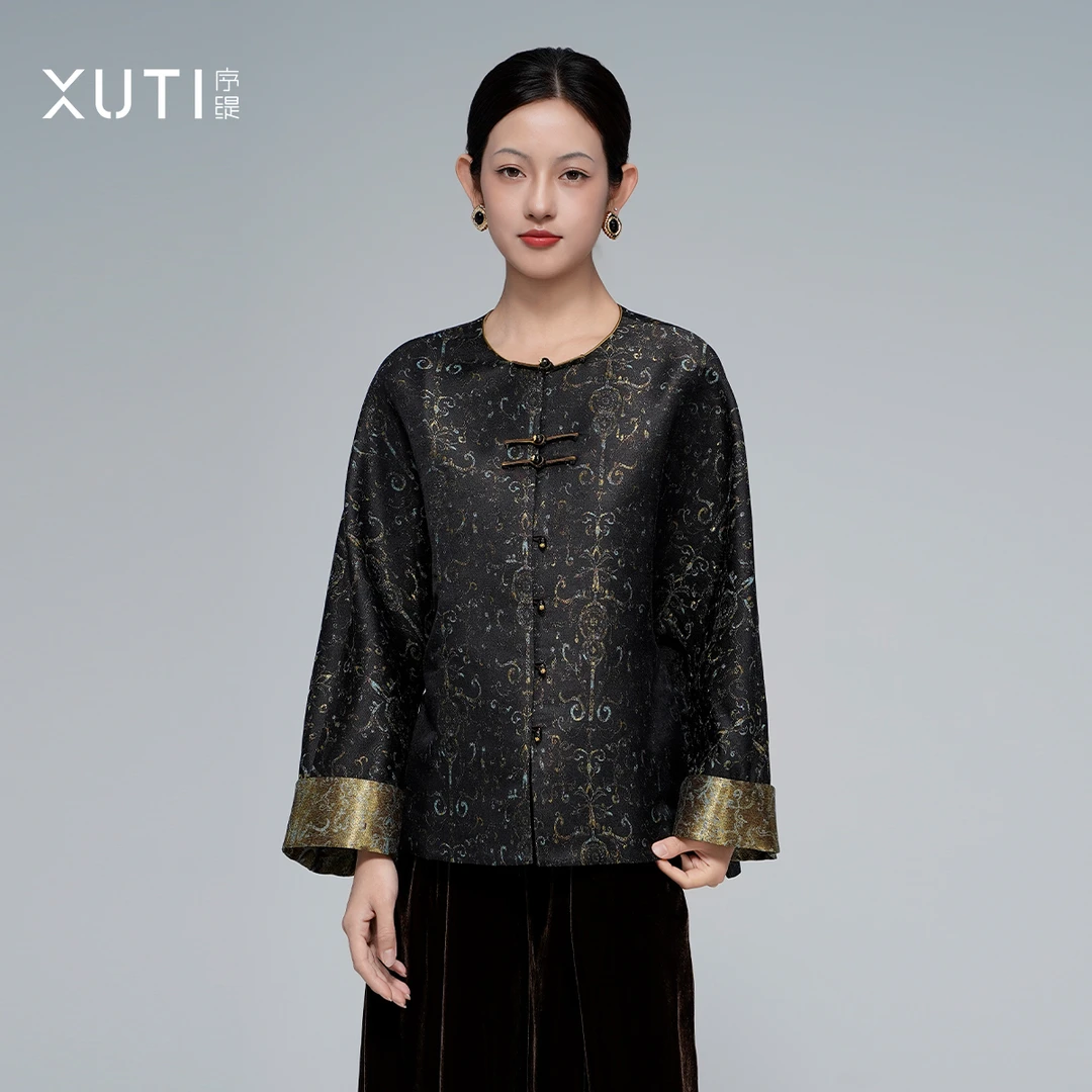 序缇『幻冬』新中式桑蚕丝早秋外套女新款一字盘扣上衣H49-21378