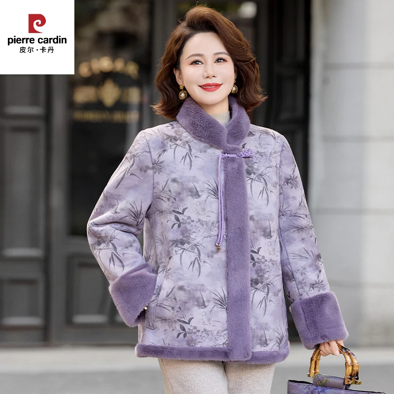 皮尔卡丹贵夫人妈妈冬装仿水貂绒外套2025新款中老年女秋冬中长款
