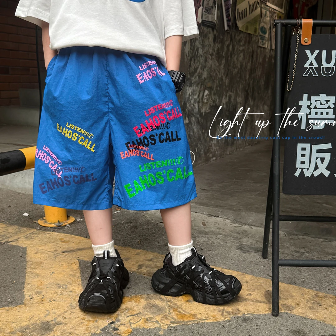 2025男童夏款彩色字母印花速干轻薄儿童短裤FX5085