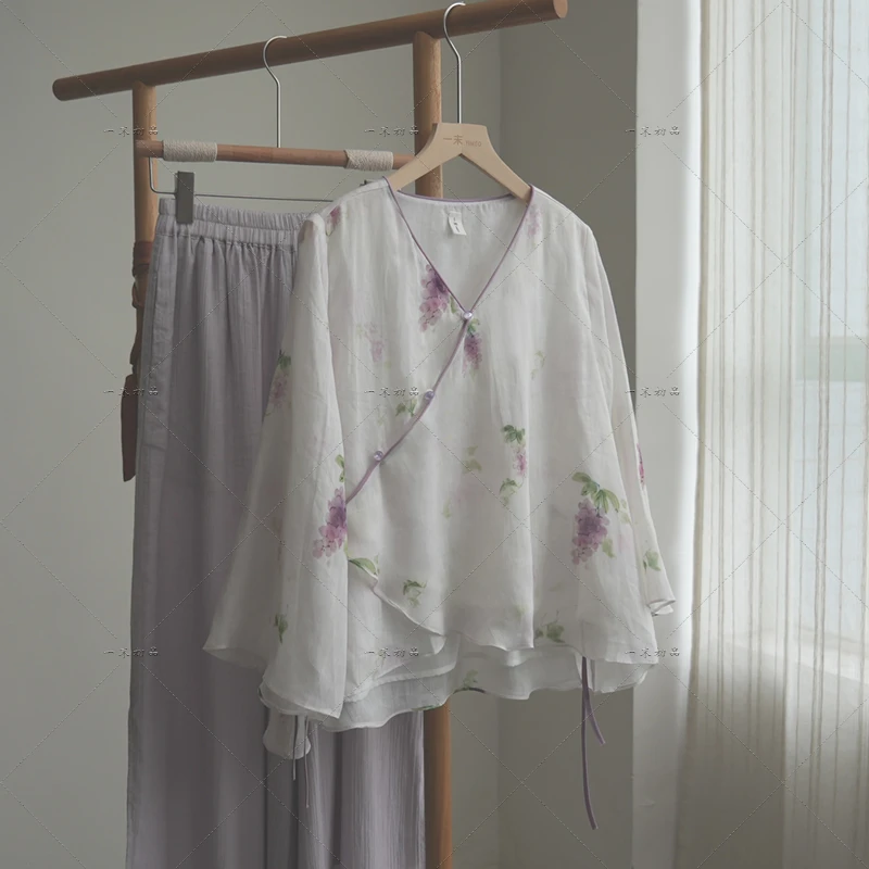 5083《青纱挽妆》原创新中式100苎麻系带小衫国风独特小众设计上衣