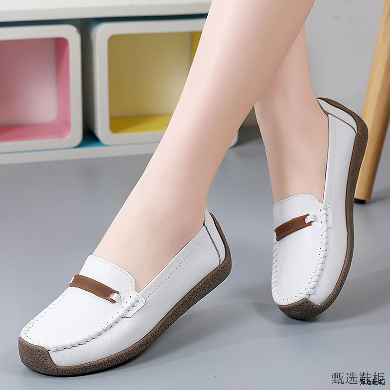 妈妈鞋女鞋防滑软皮软底真皮皮鞋中老年舒适平底春秋休闲百搭夏季