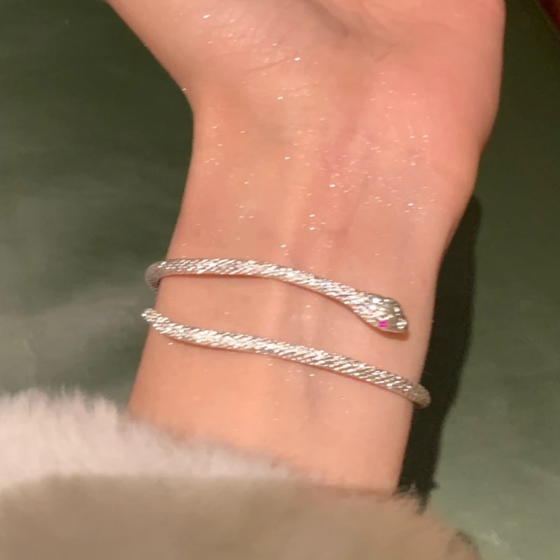 足银玻璃手链Ju好看冷性风设计感镀银小蛇手镯女镀银小众百搭高级