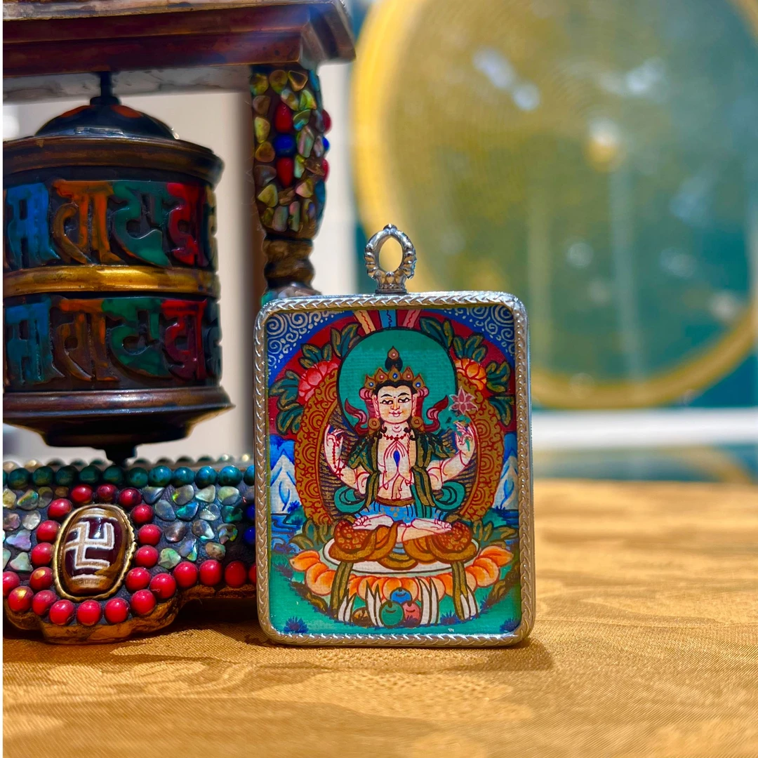 【四臂观音】纯手绘矿物质唐卡