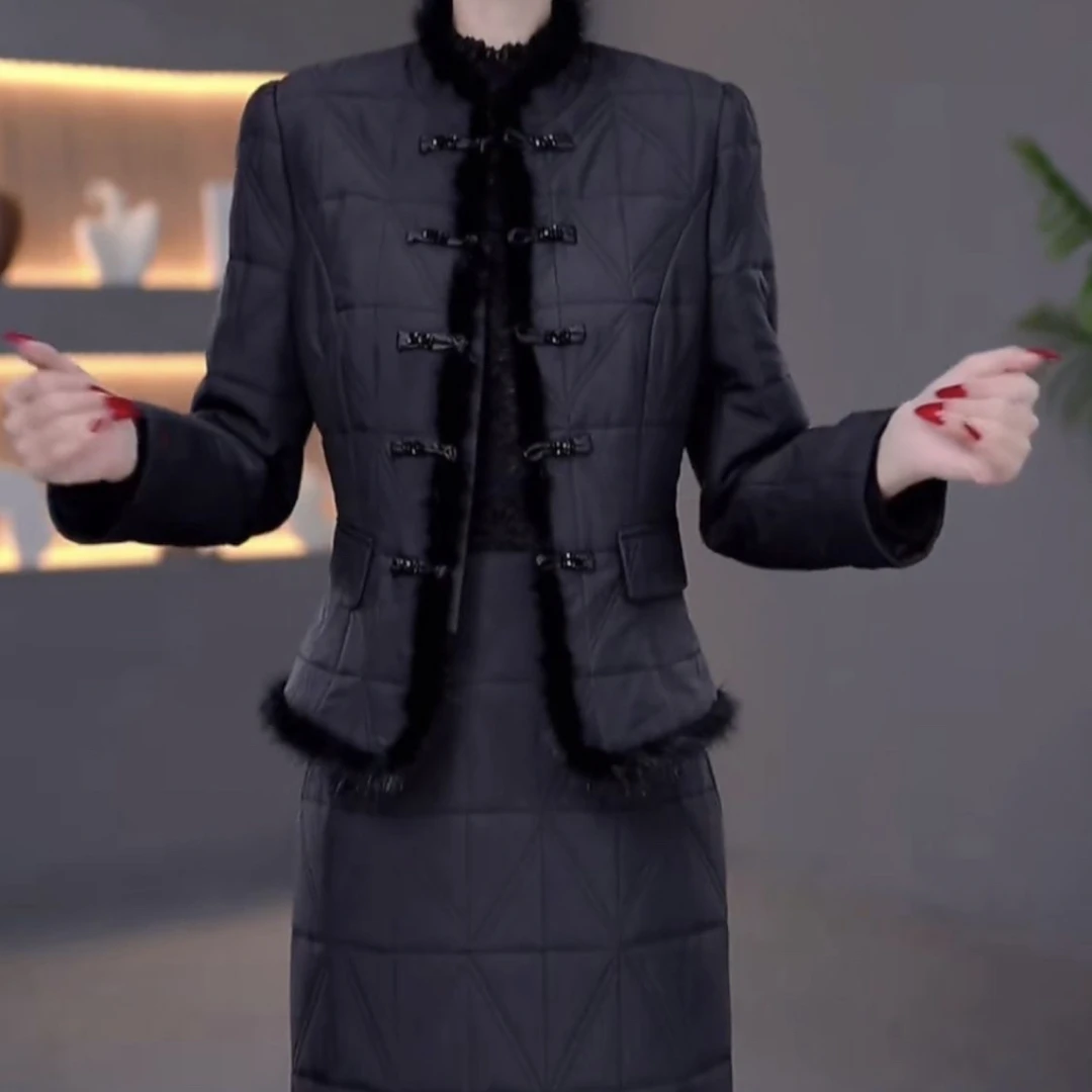 高级蓄热棉新中式国风气质礼服裙2025冬季新款上衣裙子显瘦俩件套