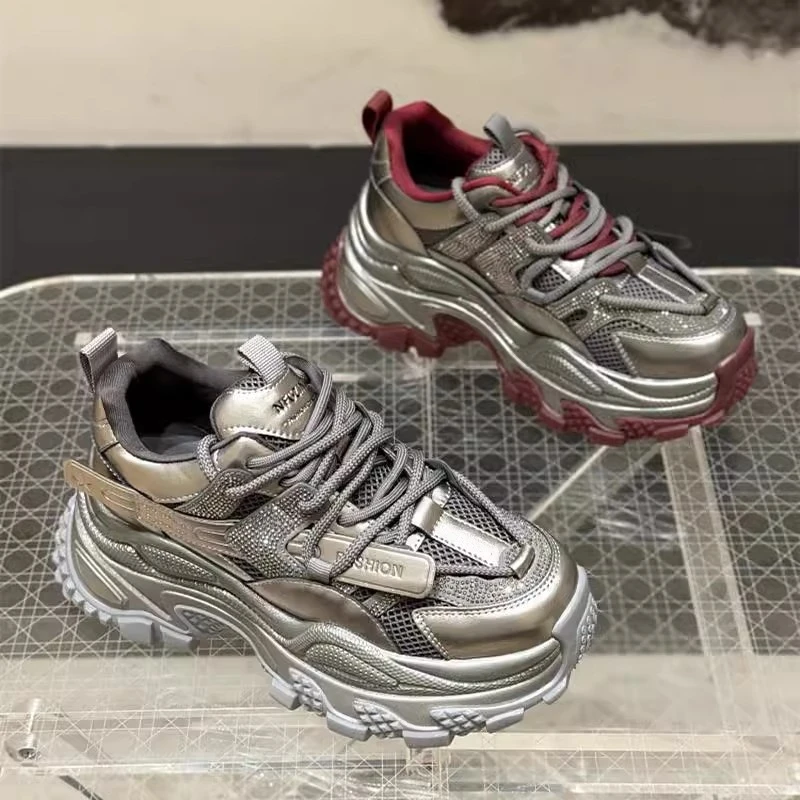 欧洲站老爹鞋女2025春季新款松糕厚底运动透气小个子内增高休闲鞋