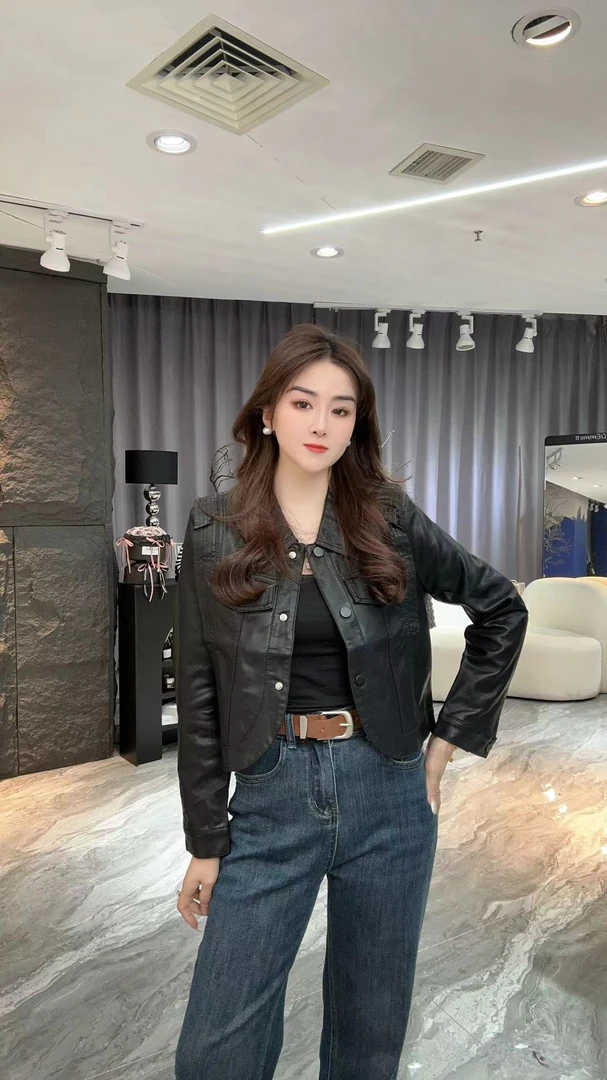 8301*春季新款时尚洋气复古休闲百搭短款皮外套