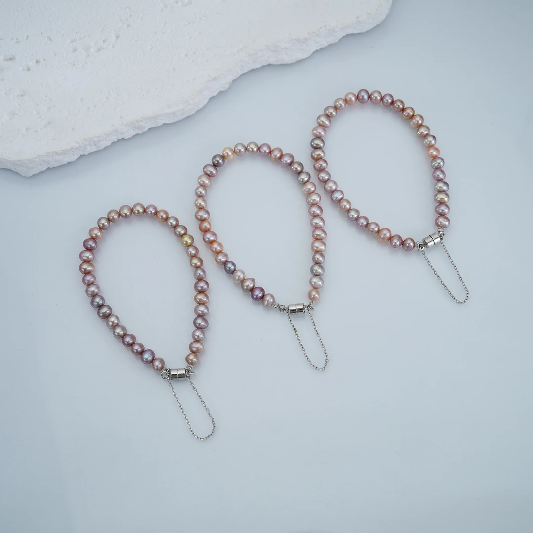 无核淡水紫珍珠简约磁吸扣S925银百搭手链5-6mm多样性发1