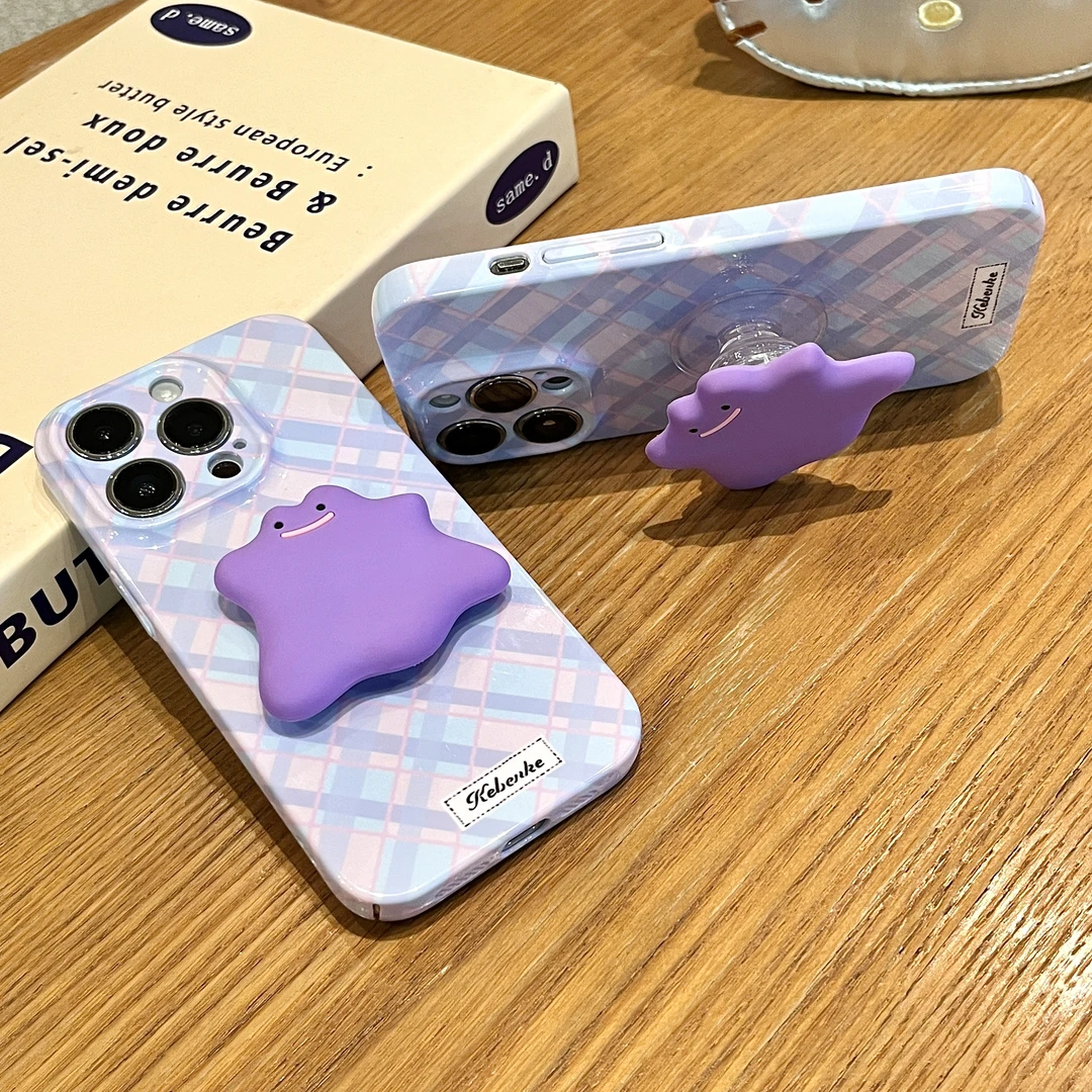 雅天立紫格纹小怪兽支架适用苹果1716手机壳华为P70vivoppo小米15