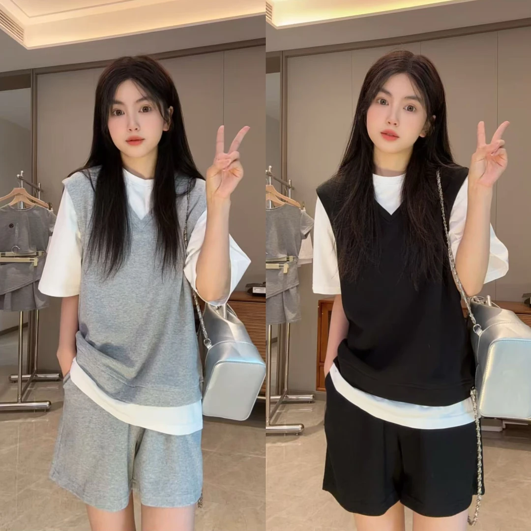 时尚套装网红百搭简约休闲夏季韩版套装宽松短袖女装