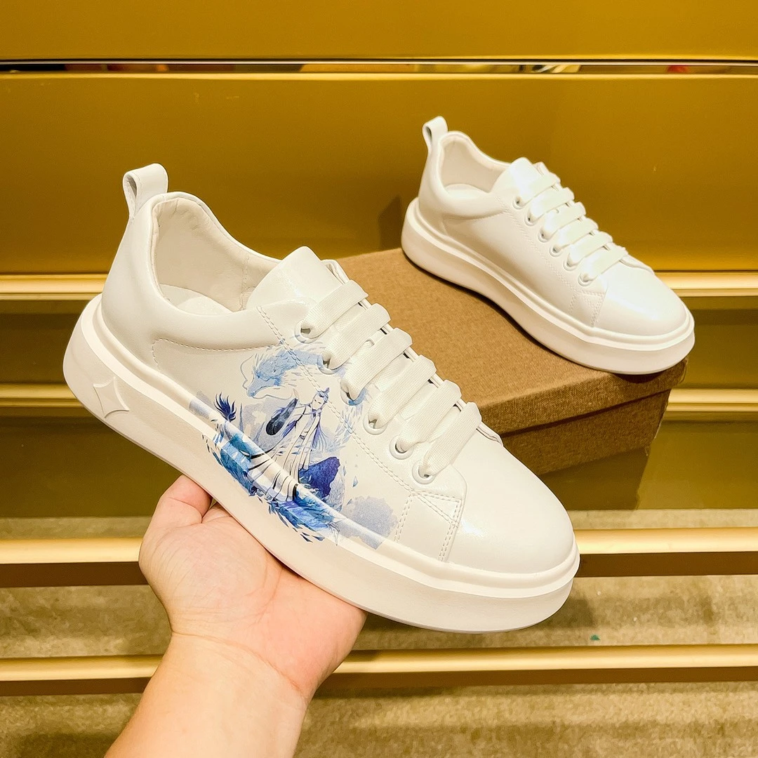 欧洲站秋季新款高端奢侈品动漫休闲板鞋厚底增高鞋男鞋百搭小白鞋